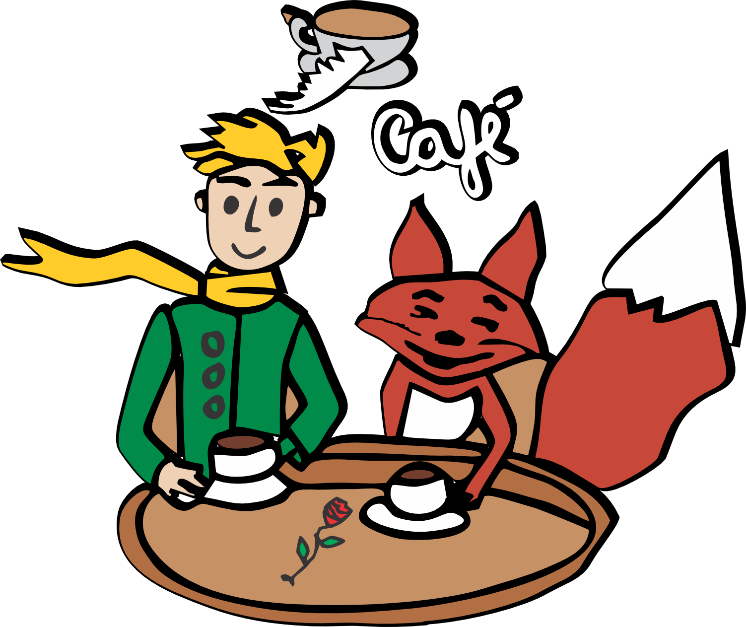 Pequeno Príncipe e a raposa tomando café no Lazo Café